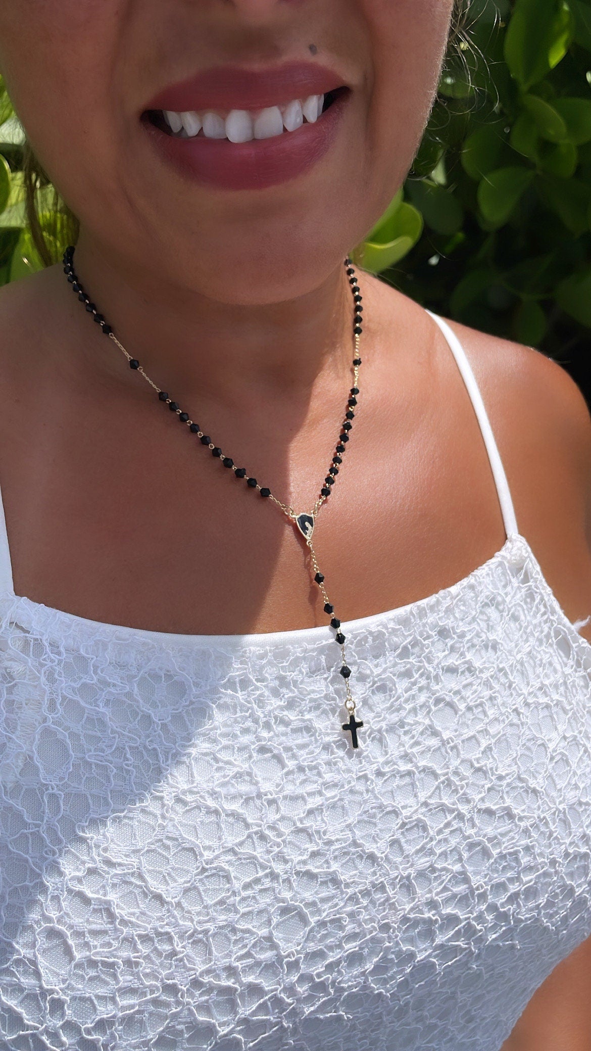 18k Gold Filled Black Beaded Rosary