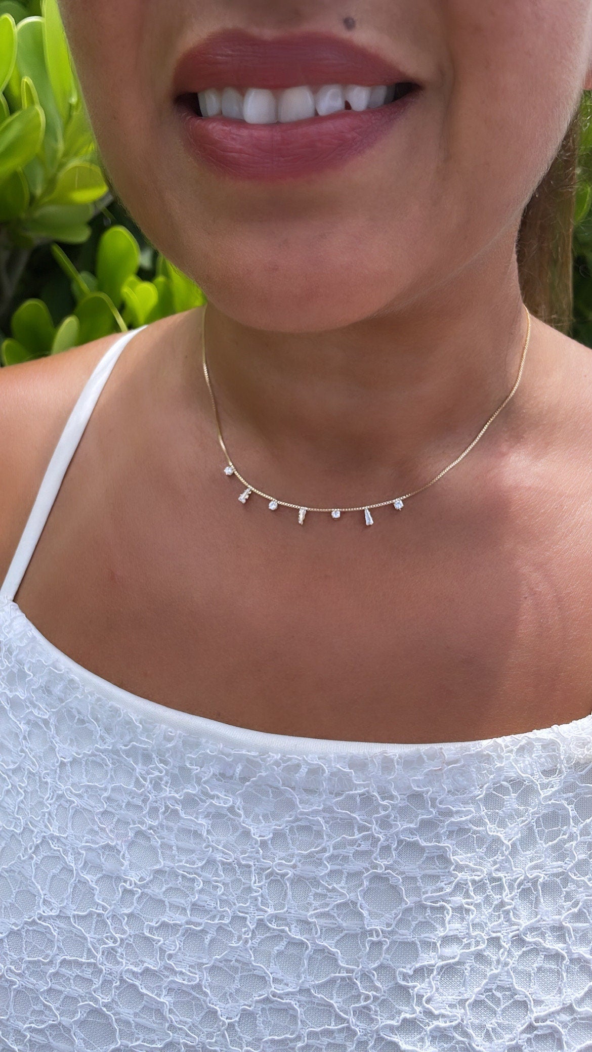 18k Gold Filled Dainty Shard Pieces of Zirconia on Box Chain Choker