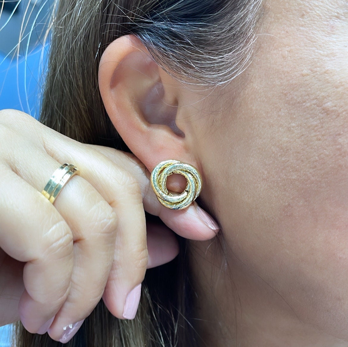 18k Gold Filled Small Textured Solid Double Layered Hoop Earrings