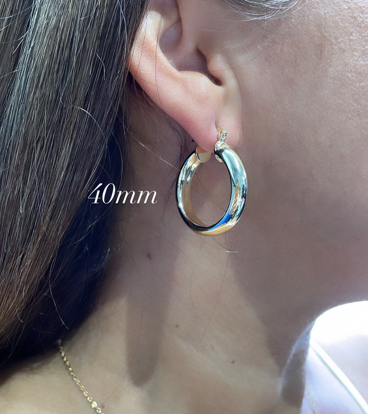 18k Gold Filled Thick Flat Inside Hoop Earrings, Plain Gold Fat