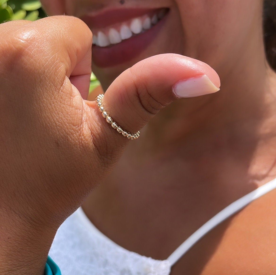 18k Gold Filled Beaded Band Ring