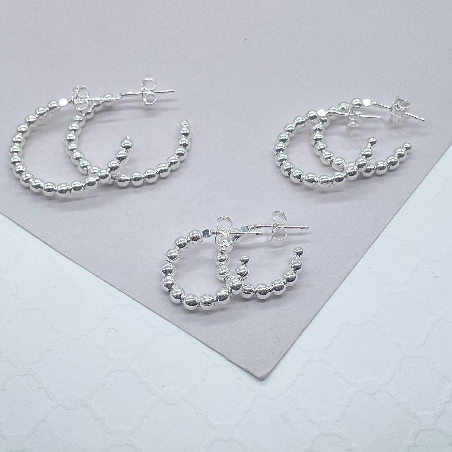 18k Gold Filled Ball Beaded C Hoop Earring Available Small, Medium and Large