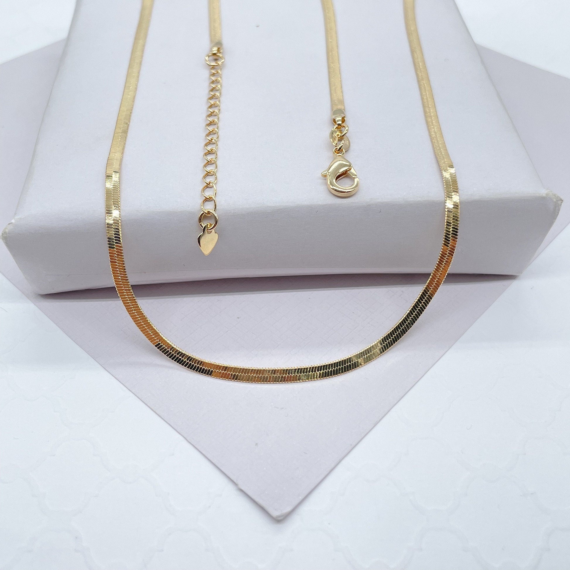 18K Gold Filled Flexible 16"Herringbone 2mm and 2.5mm Chain Necklace