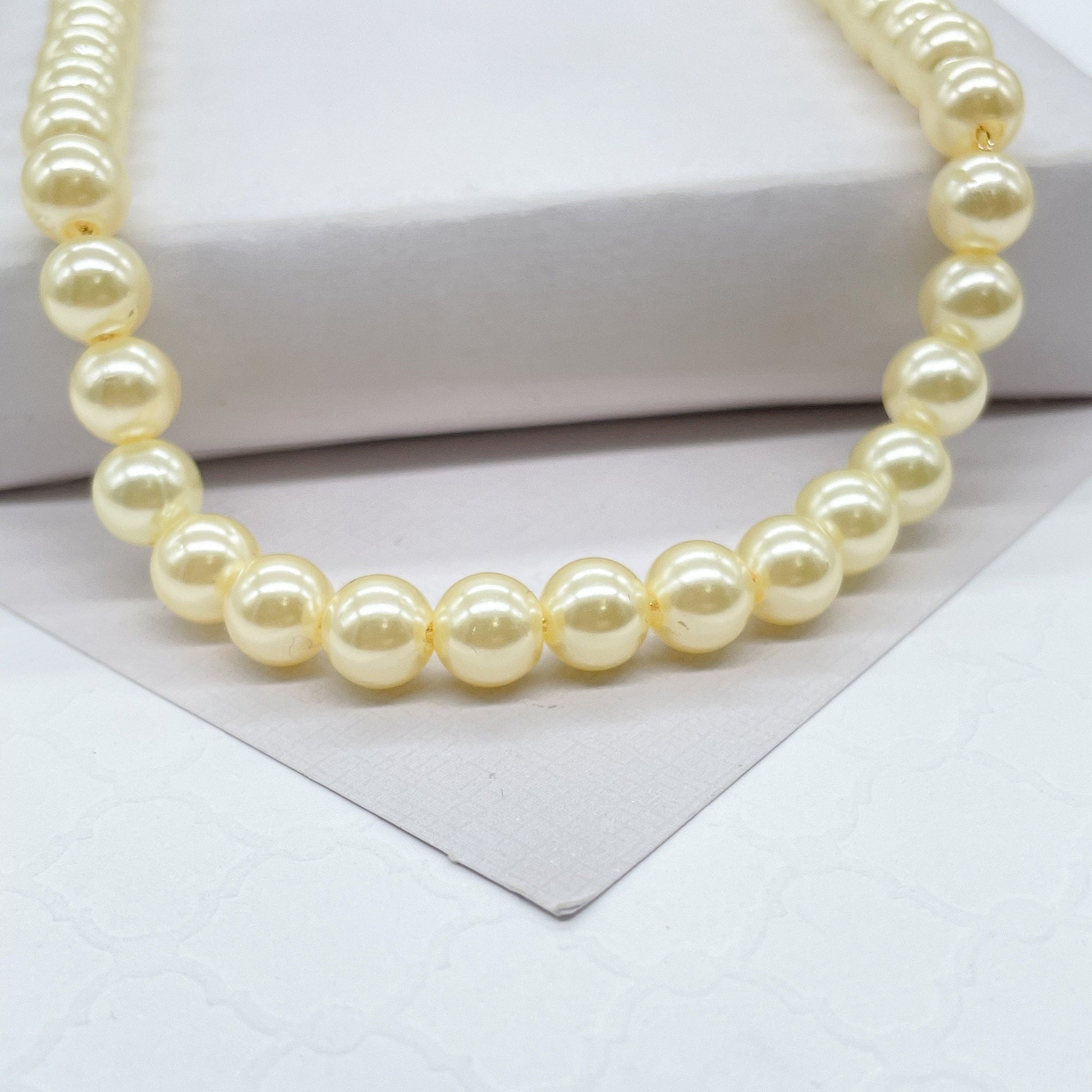 18k Gold Filled 8mm Beaded Cream Colored Pearl Set