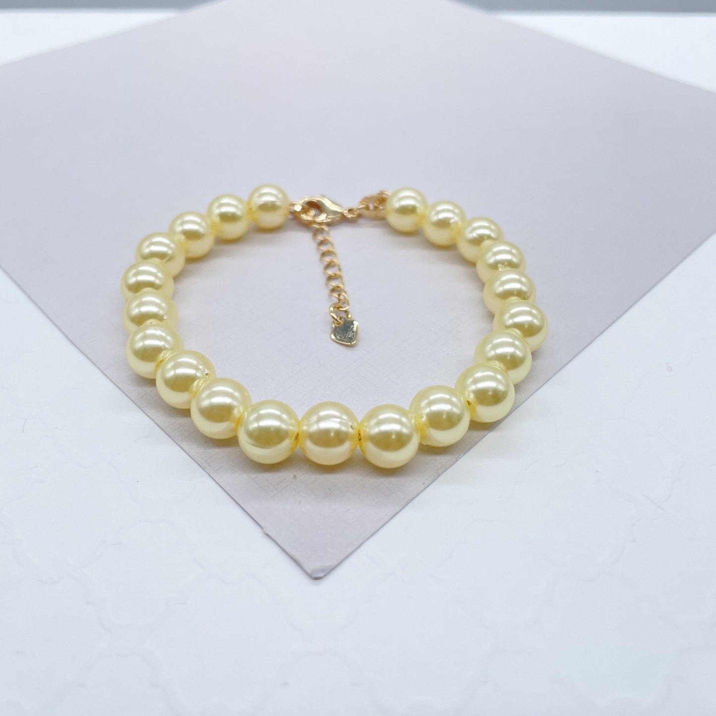 18k Gold Filled 8mm Beaded Cream Colored Pearl Set
