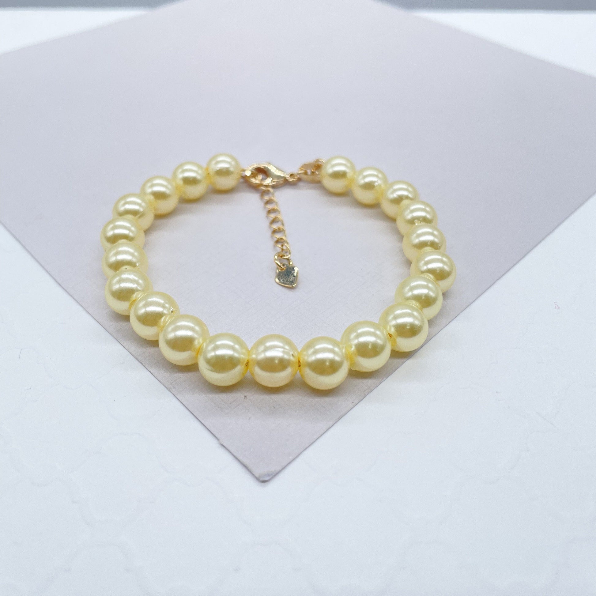 18k Gold Filled 8mm Beaded Cream Colored Pearl Set
