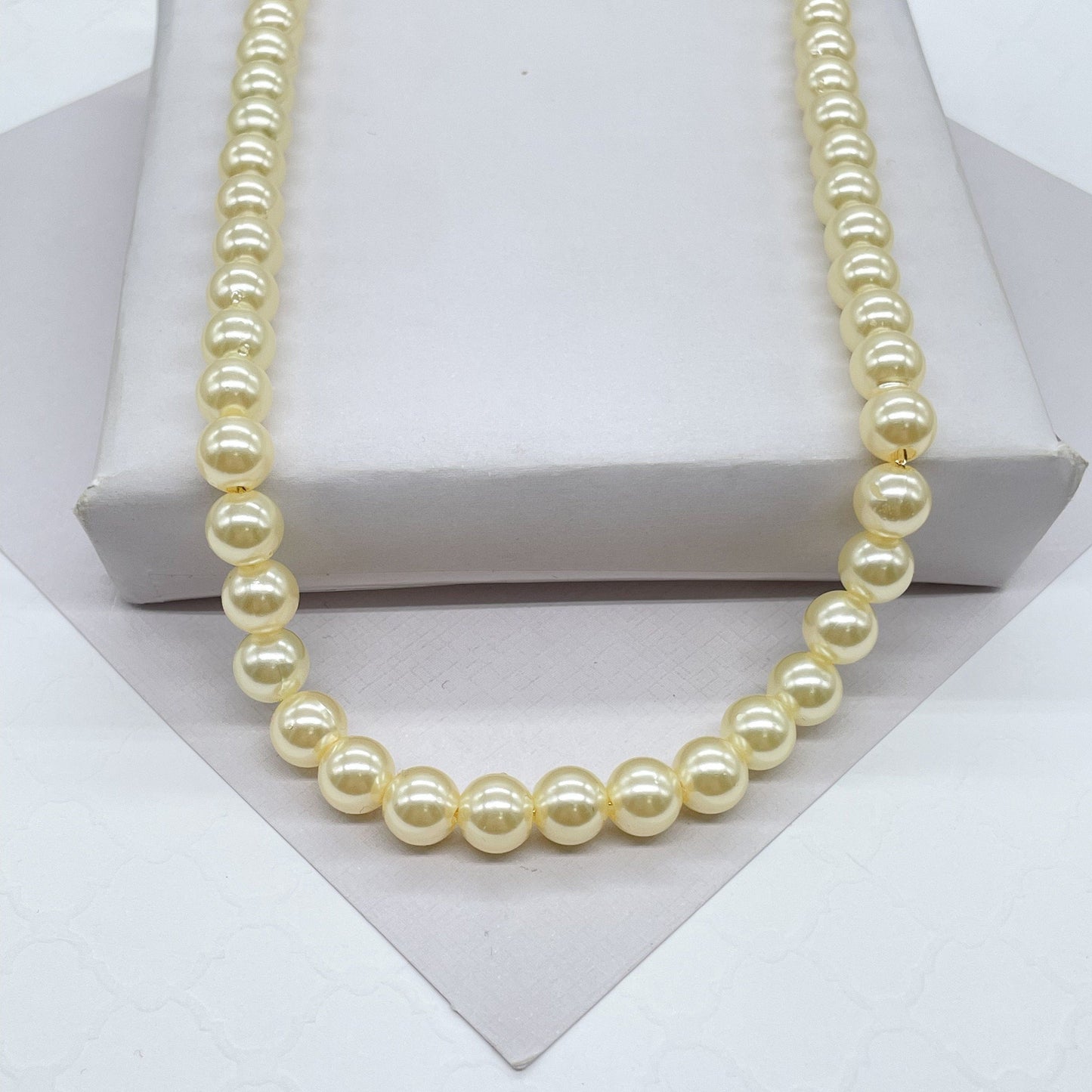 18k Gold Filled 8mm Beaded Cream Colored Pearl Set