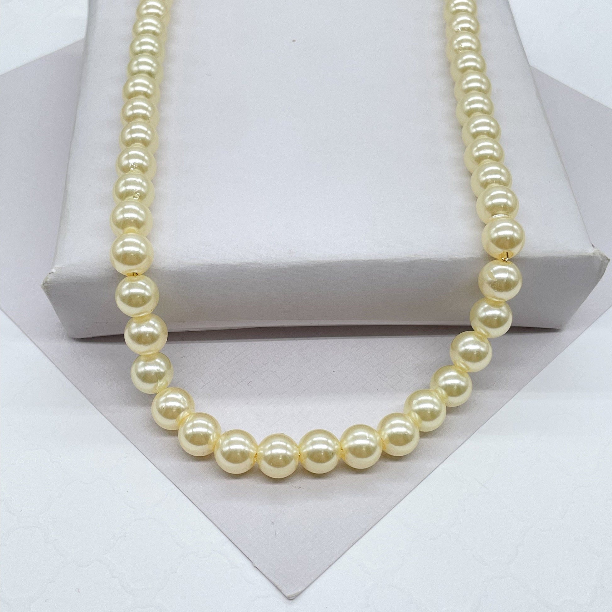 18k Gold Filled 8mm Beaded Cream Colored Pearl Set
