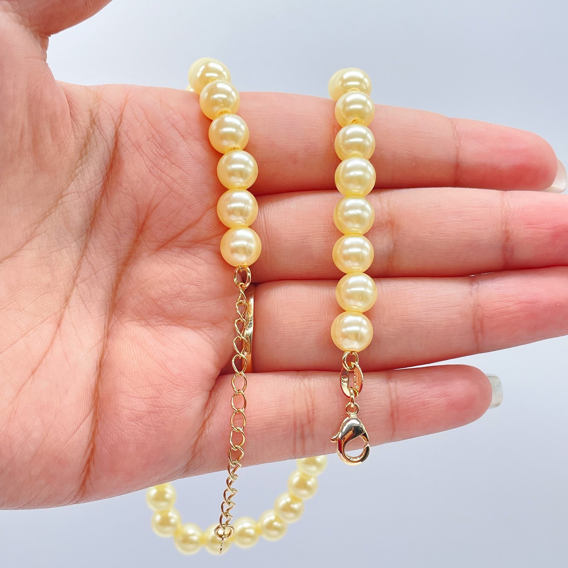 18k Gold Filled 8mm Beaded Cream Colored Pearl Set
