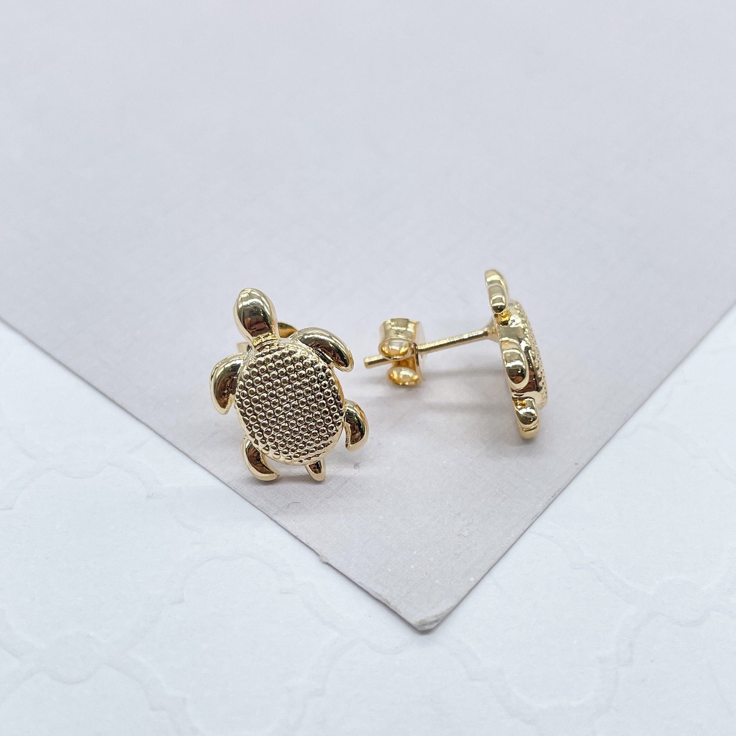 18k Gold Filled Textured Baby Turtle Studs