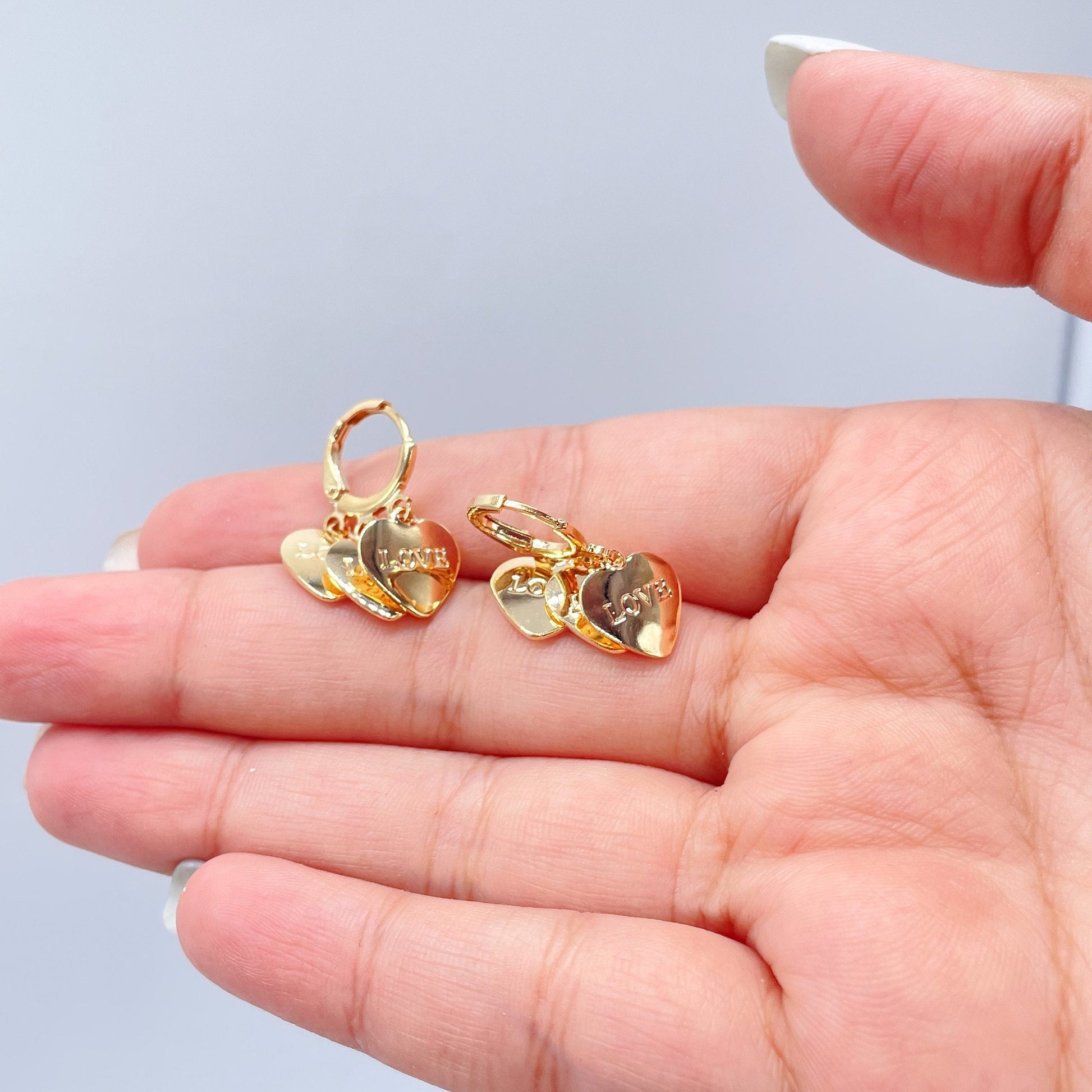 18k Gold Filled Chandelier Earrings With Double Side Charms of “Love & Amor”