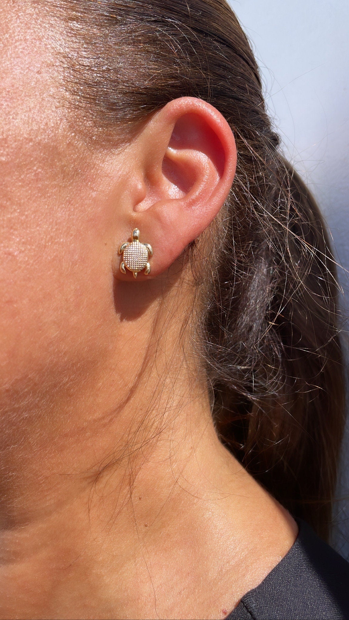 18k Gold Filled Textured Baby Turtle Studs