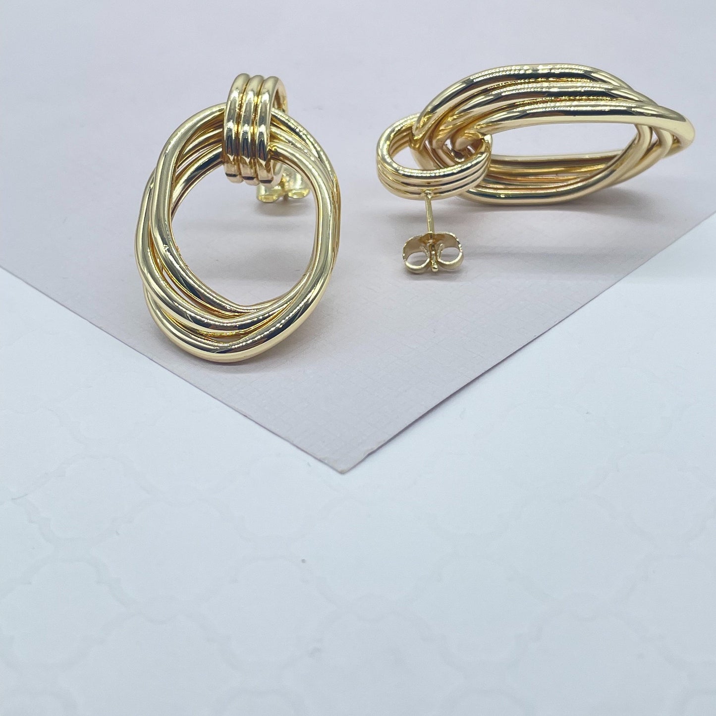 18k Gold Filled smooth triple Layered Oval solid Earrings