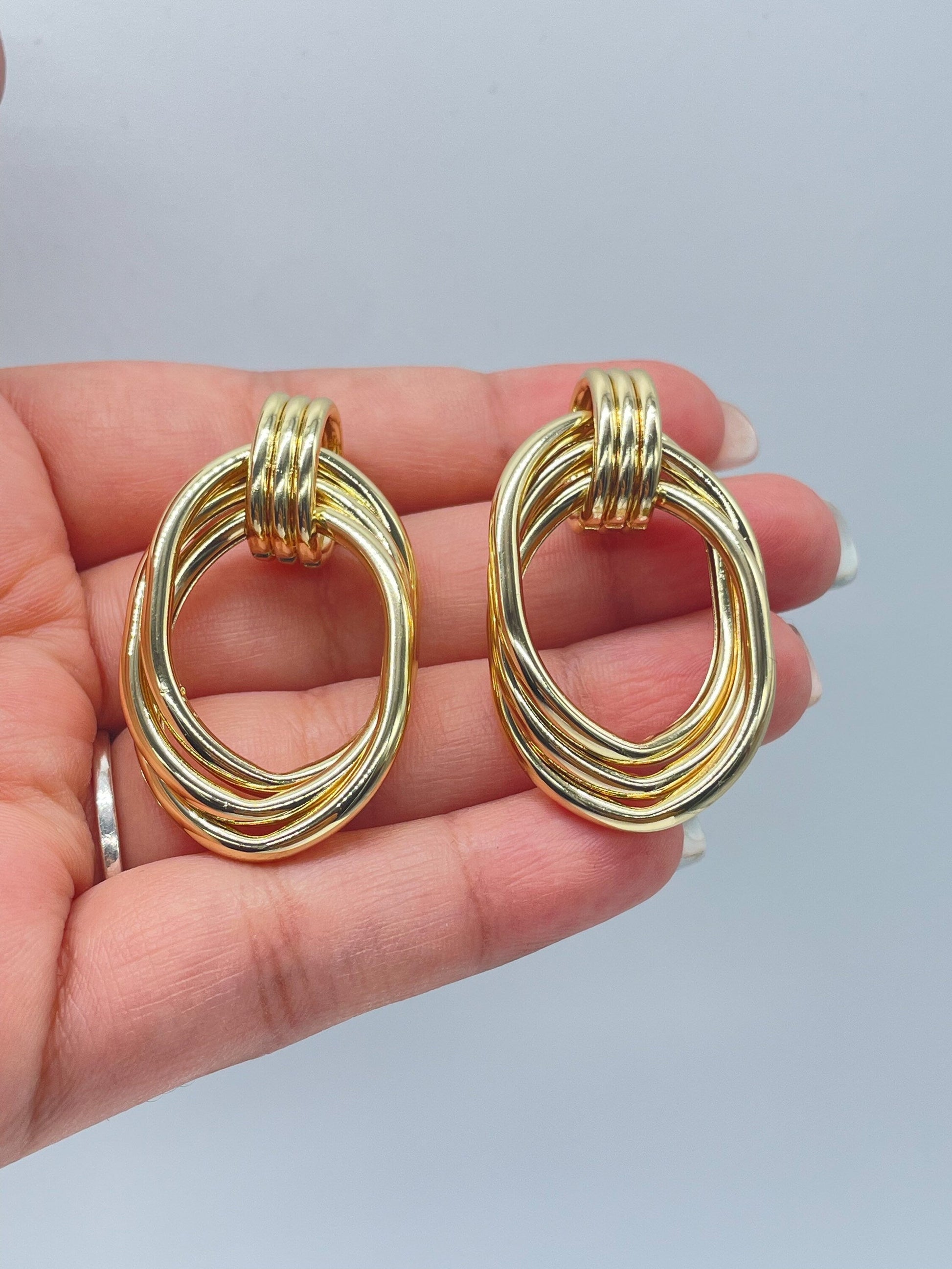 18k Gold Filled smooth triple Layered Oval solid Earrings