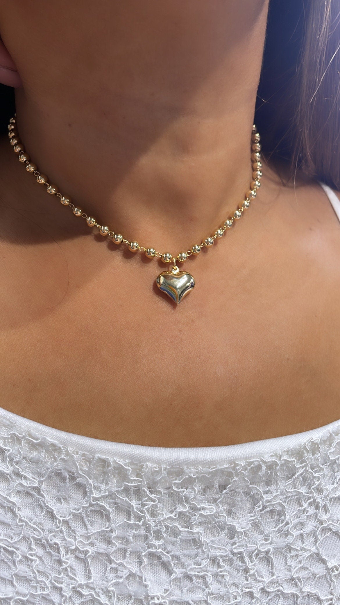 18k Gold Filled Gold Beaded Heart Set for Kids