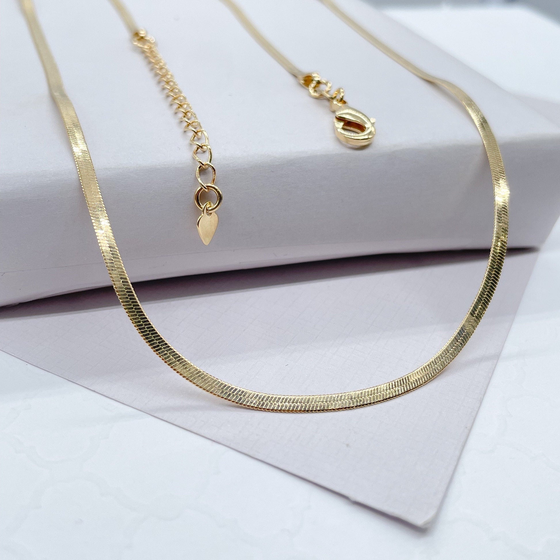18K Gold Filled Flexible 16"Herringbone 2mm and 2.5mm Chain Necklace