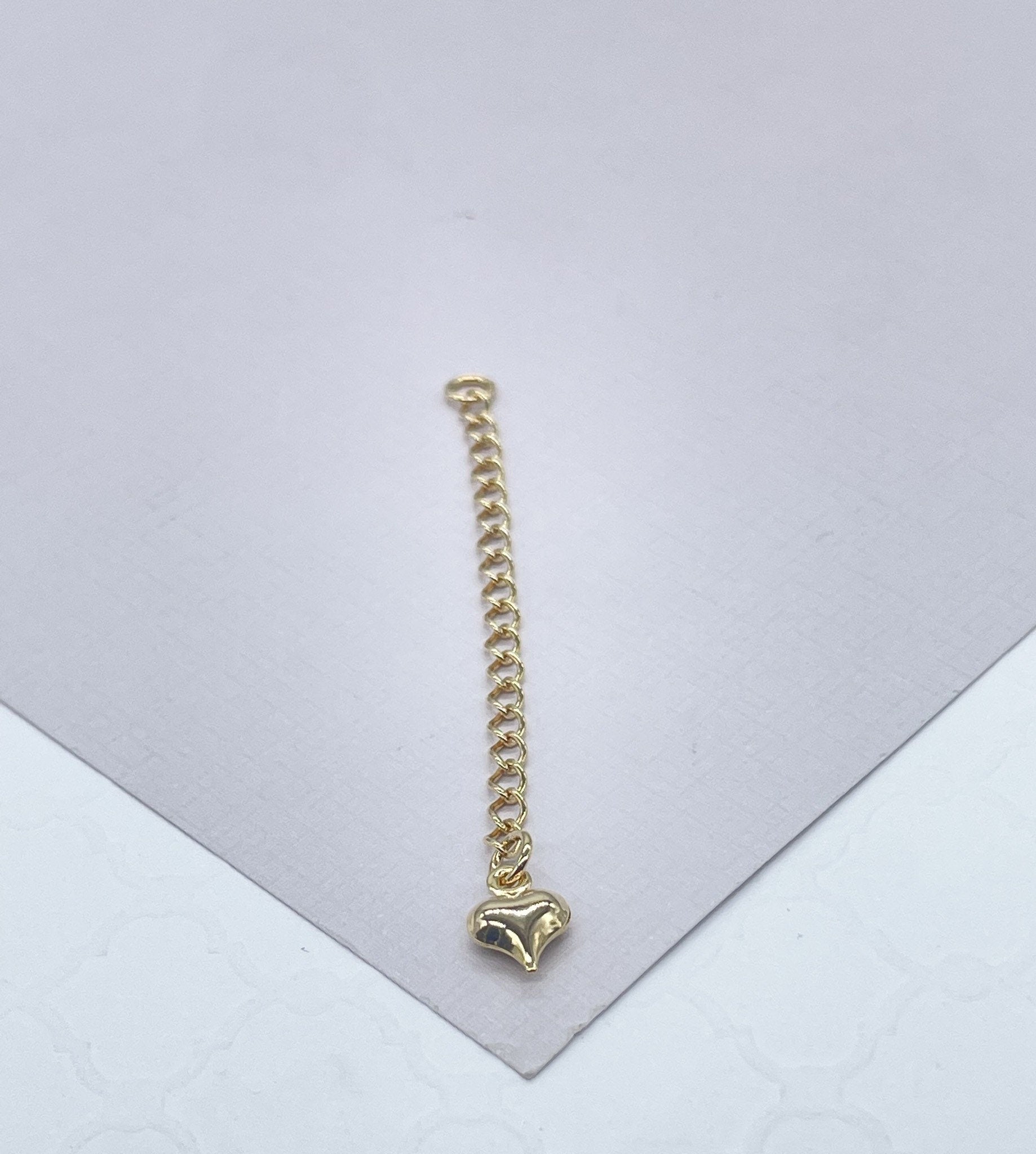 18k Good Filled Chubby Ball and Heart 2” Extenders for Chains, Necklaces, Anklets