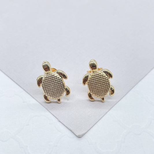18k Gold Filled Textured Baby Turtle Studs
