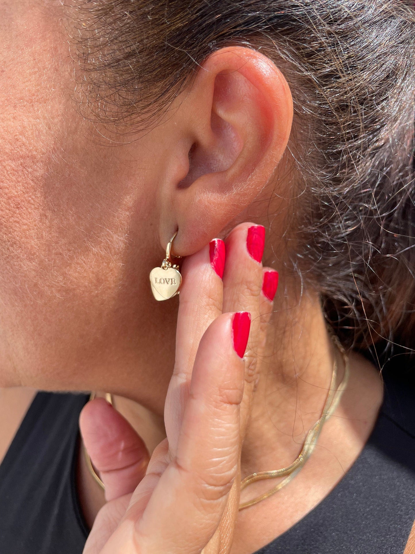 18k Gold Filled Chandelier Earrings With Double Side Charms of “Love & Amor”