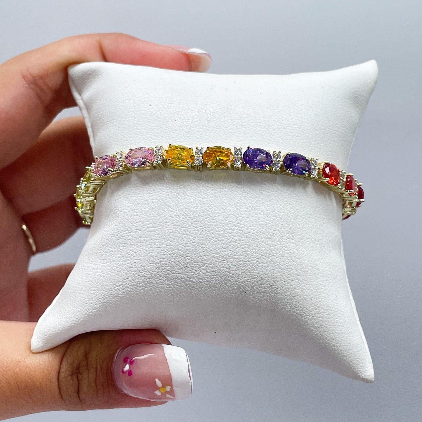 18k Gold Filled Sophisticated Multi-Stone Zirconia Rainbow Bracelet