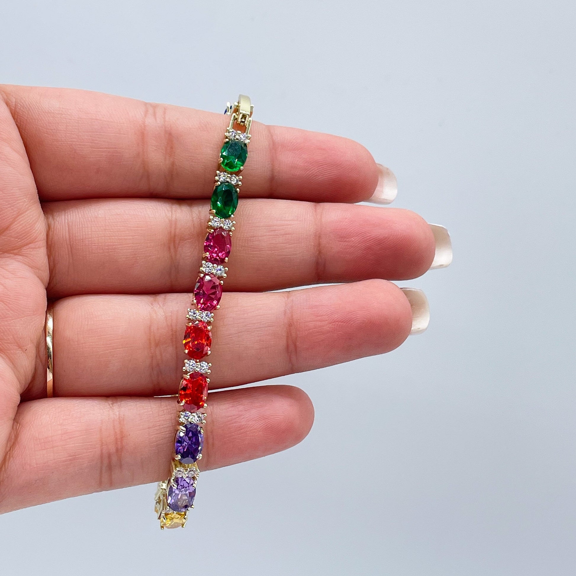 18k Gold Filled Sophisticated Multi-Stone Zirconia Rainbow Bracelet