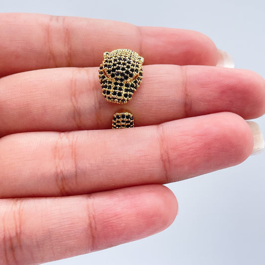 18k Gold Filled Adjustable Pave Panther Head Ring