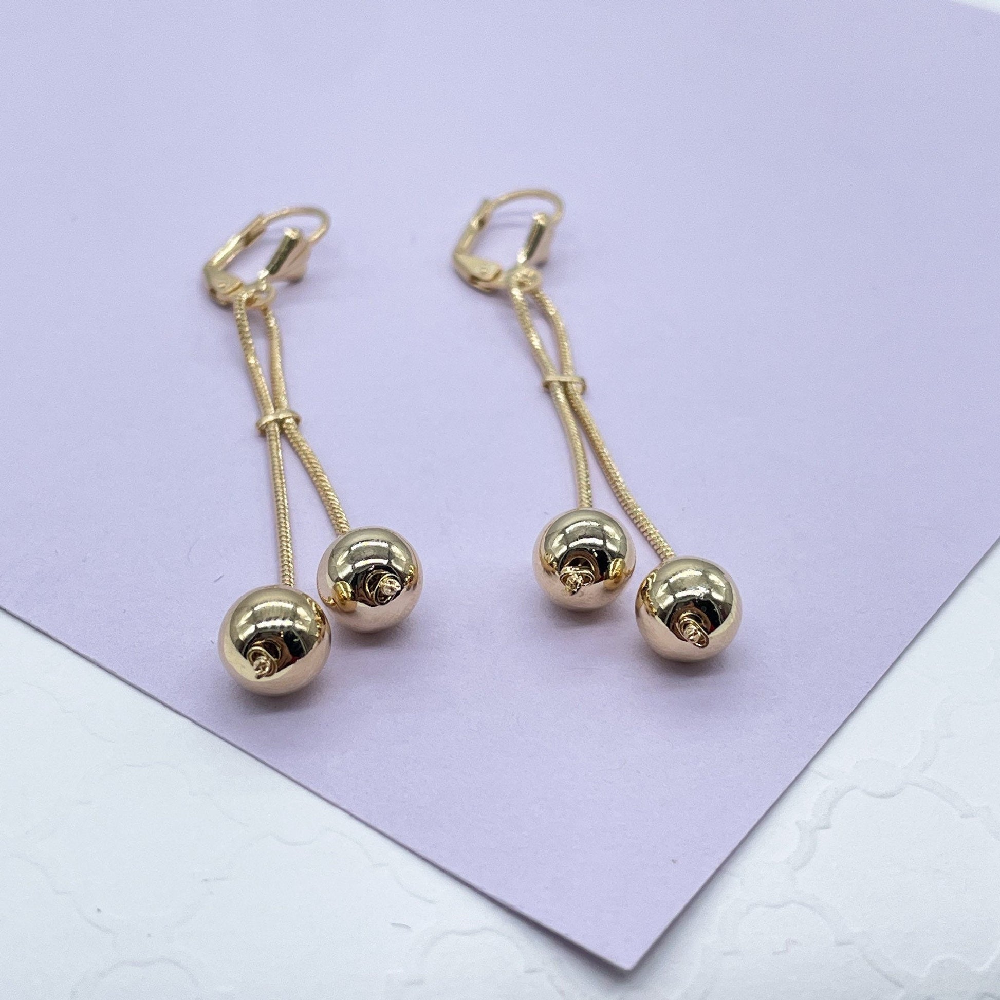 18k Gold Filled Tri-Color and Plain Gold Dangle Beaded Earrings