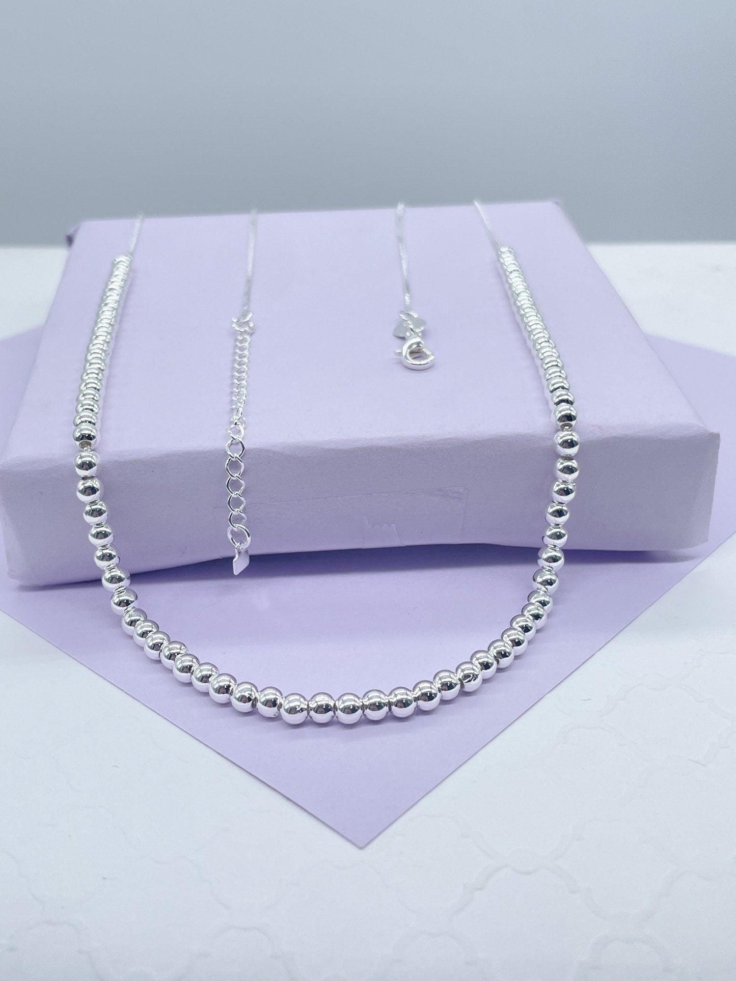 18k Gold Filled 4mm Beaded Necklace, Gold Ball Bead Chain Necklace,