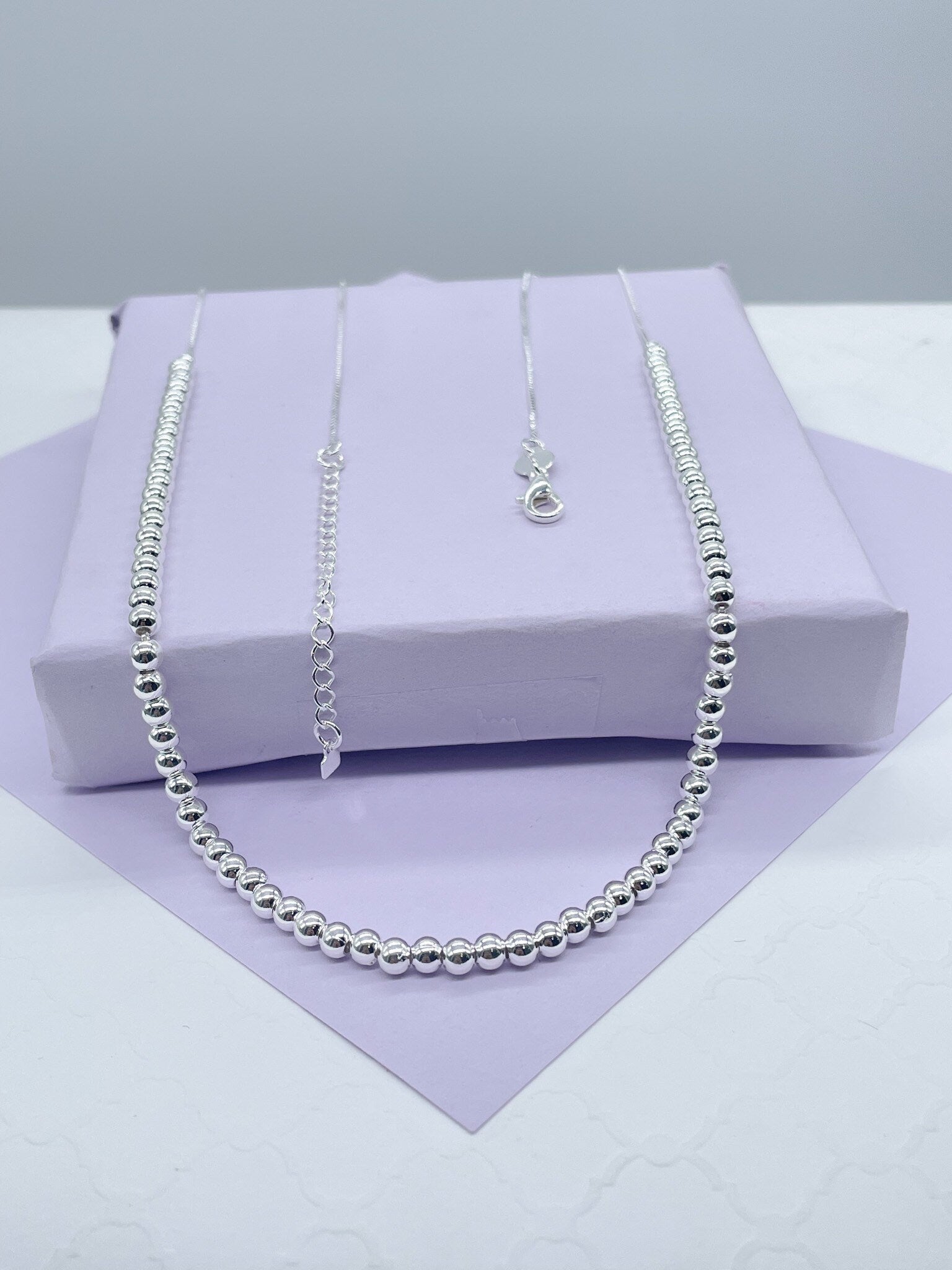 18k Gold Filled 4mm Beaded Necklace, Gold Ball Bead Chain Necklace,