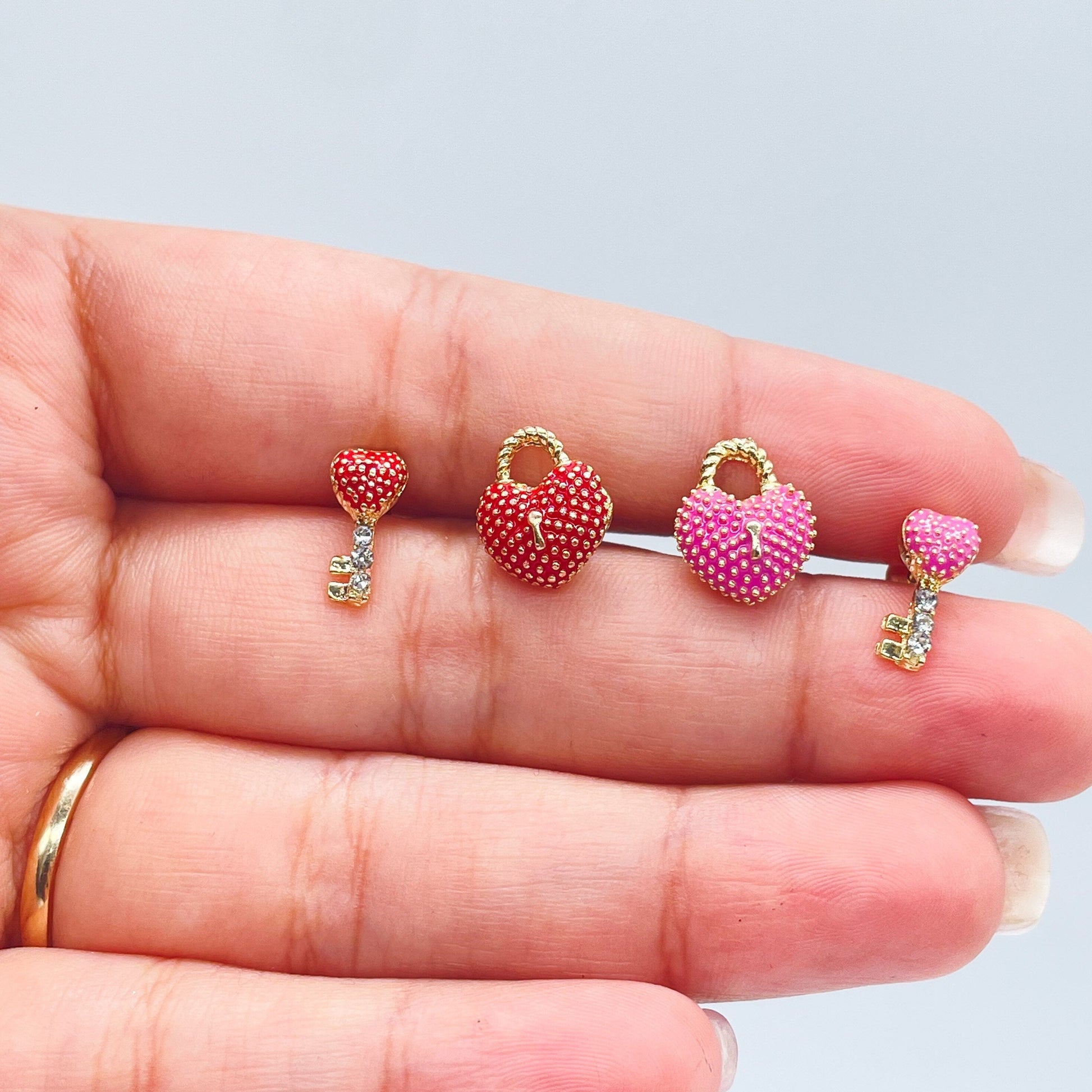 18k Gold Filled Heart and Lock Earring