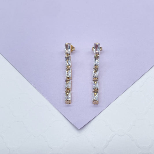 18k Gold Filled Baguette Zirconia Rectangular Set