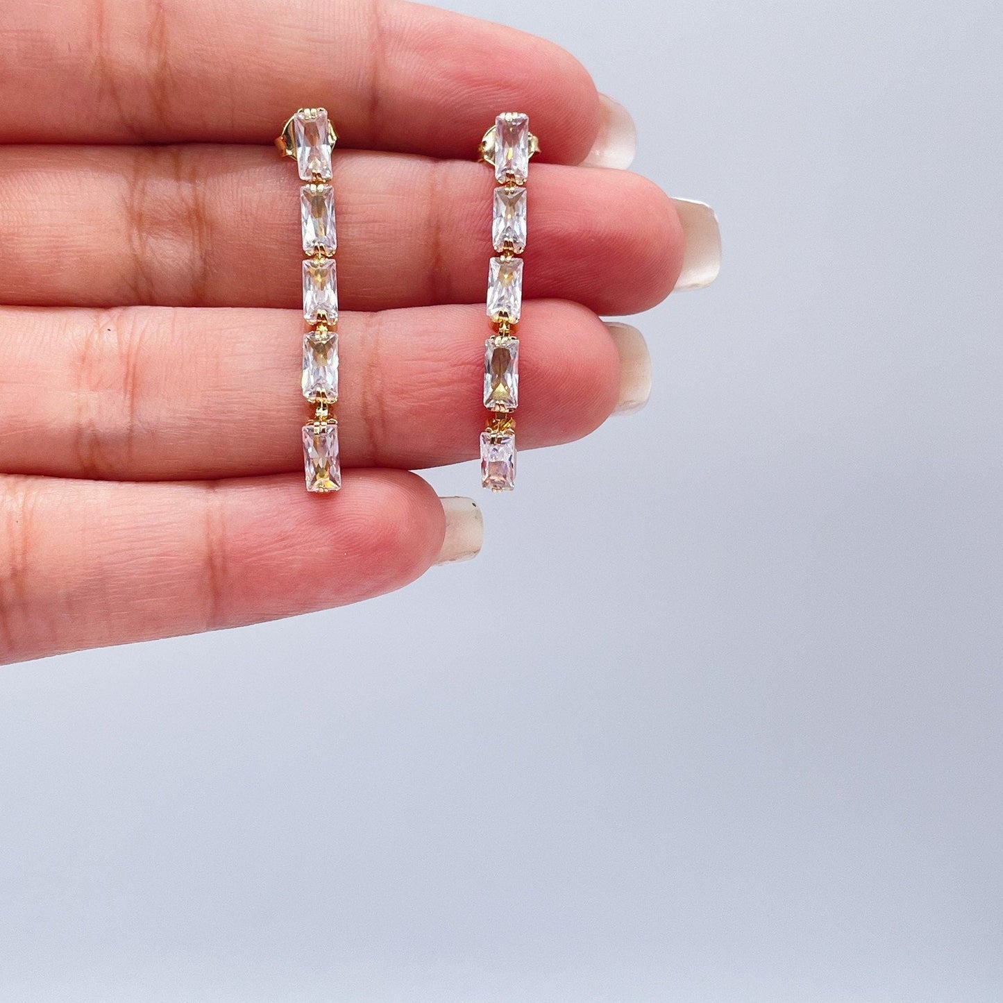 18k Gold Filled Baguette Zirconia Rectangular Set