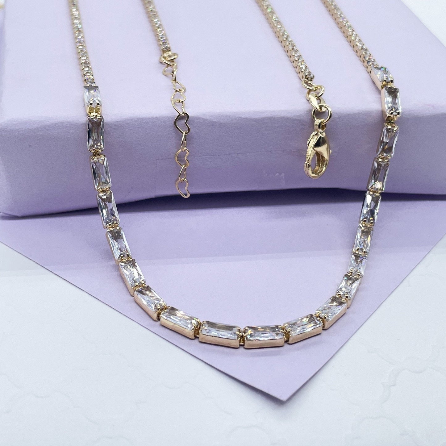 18k Gold Filled Baguette Zirconia Rectangular Set