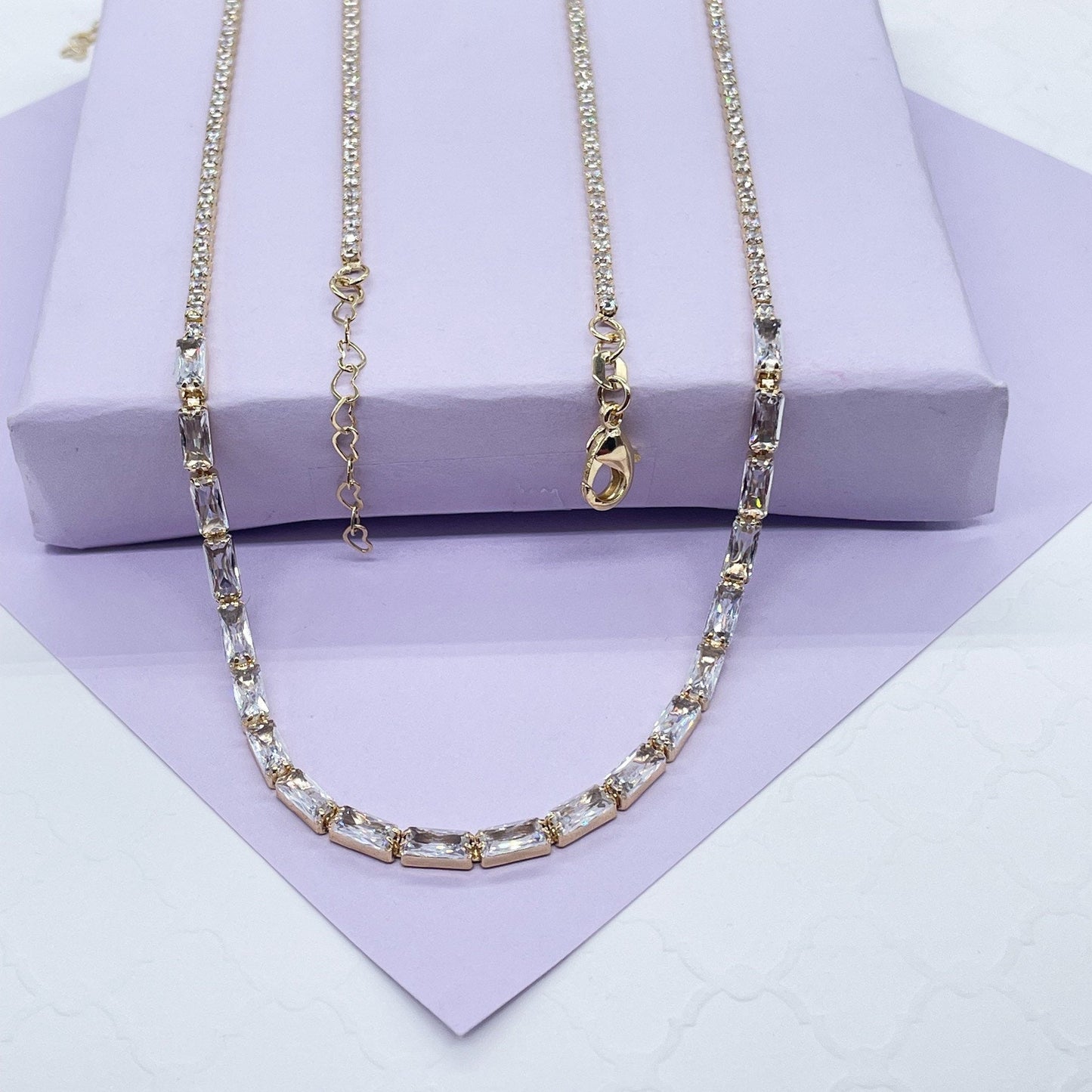 18k Gold Filled Baguette Zirconia Rectangular Set