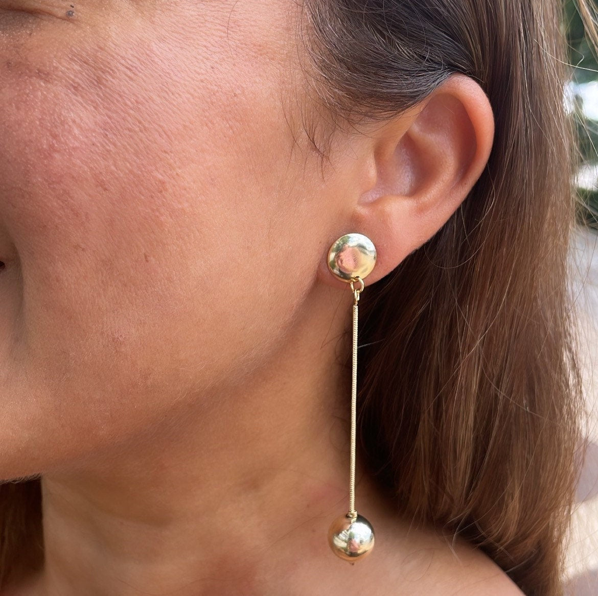 18k Gold Filled Plain Gold Dangle Beaded Earrings with Push Back Lock