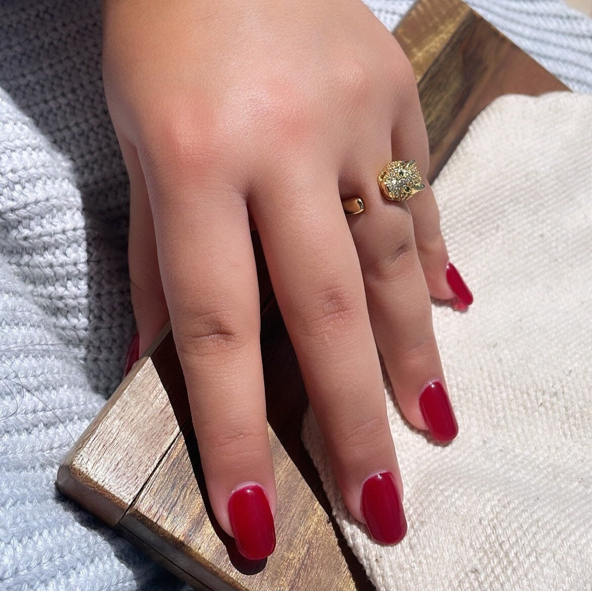 18k Gold Filled Adjustable Pave Panther Head Ring