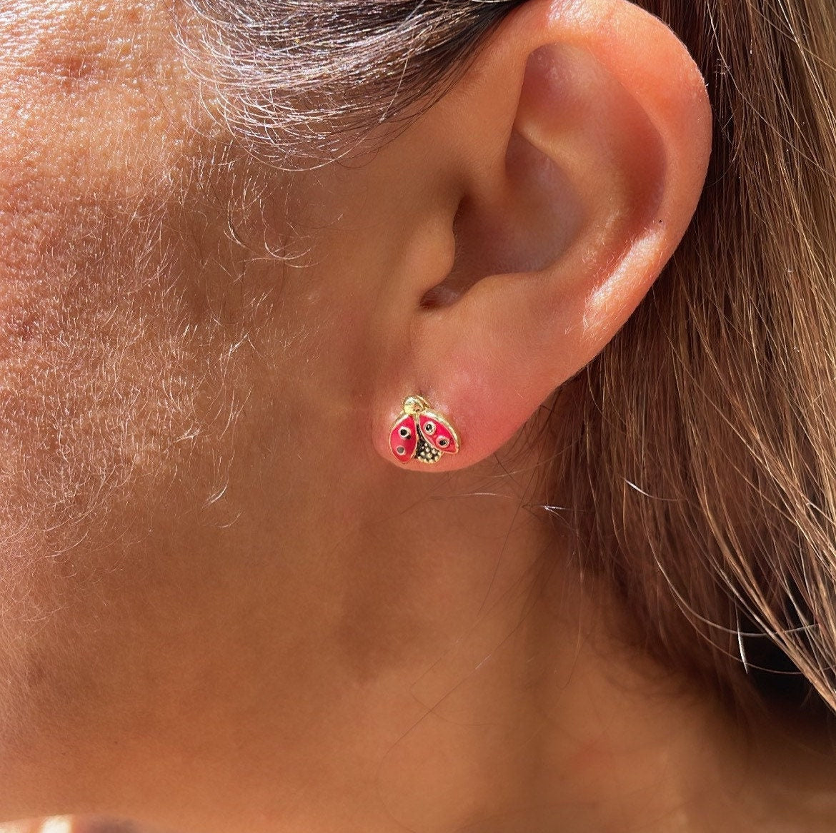 18k Gold Filled Lady Bug Stud Earring