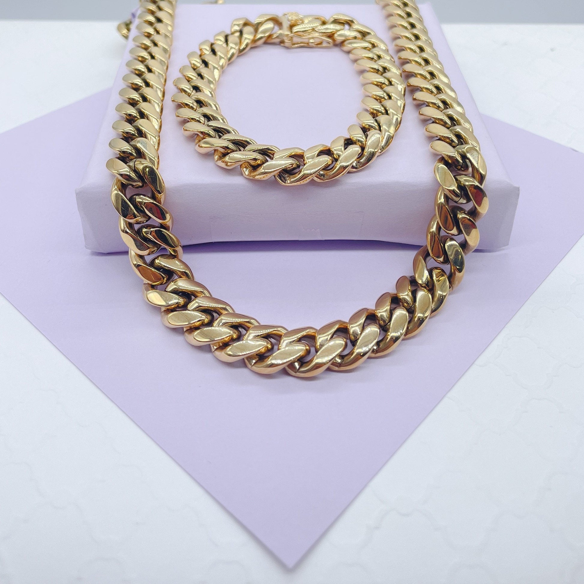 14k Gold Filled Thick 14mm Miami Cuban Link Chain, Cuban Necklace, Cadena de Labon Cubano