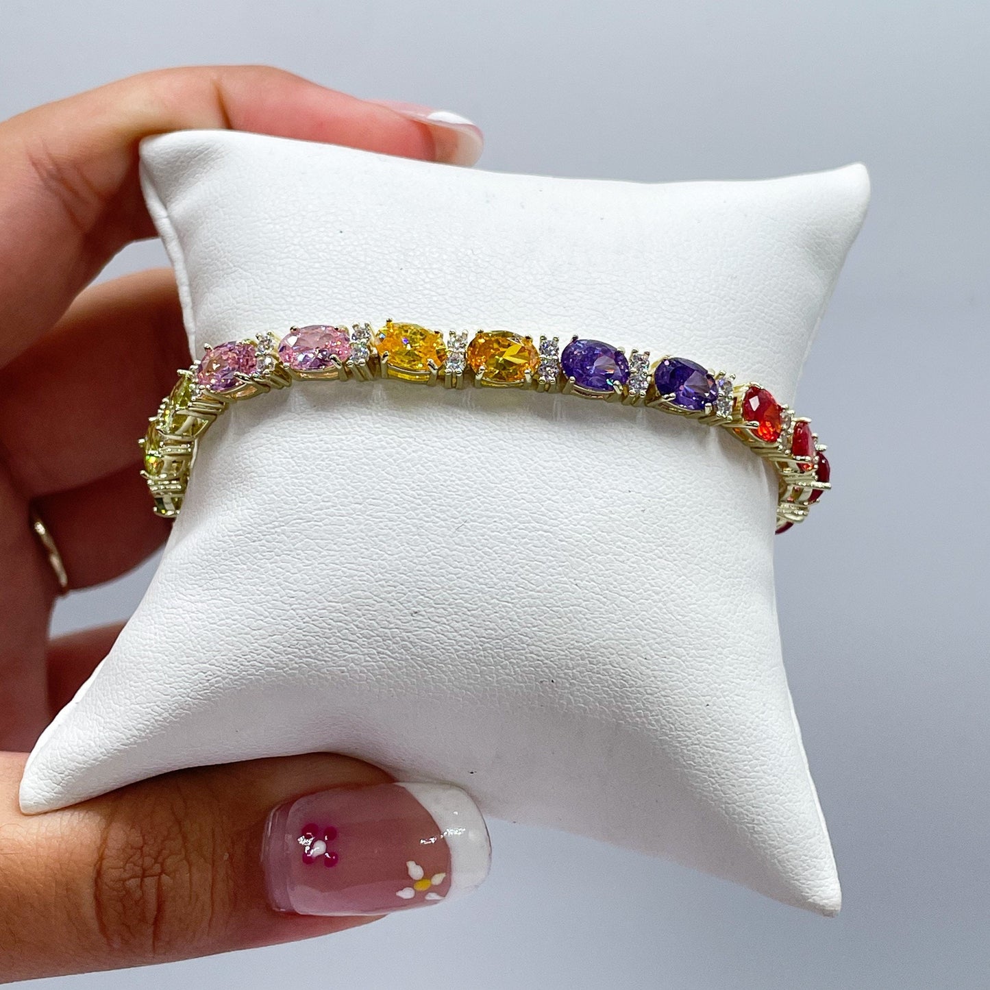 18k Gold Filled Sophisticated Multi-Stone Zirconia Rainbow Bracelet