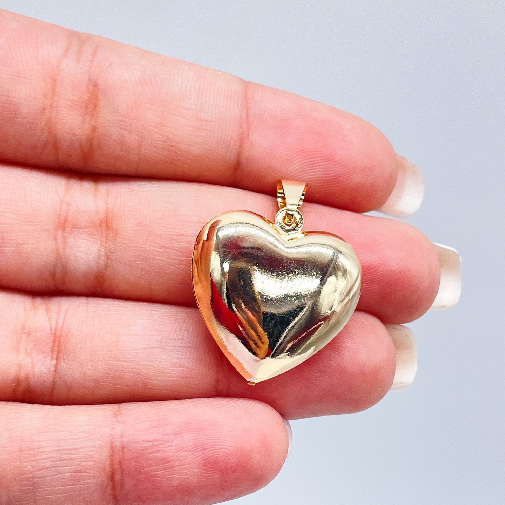 18k Gold Filled Classic Puffy Plain Heart Pendant, Gift Her Loved Ones