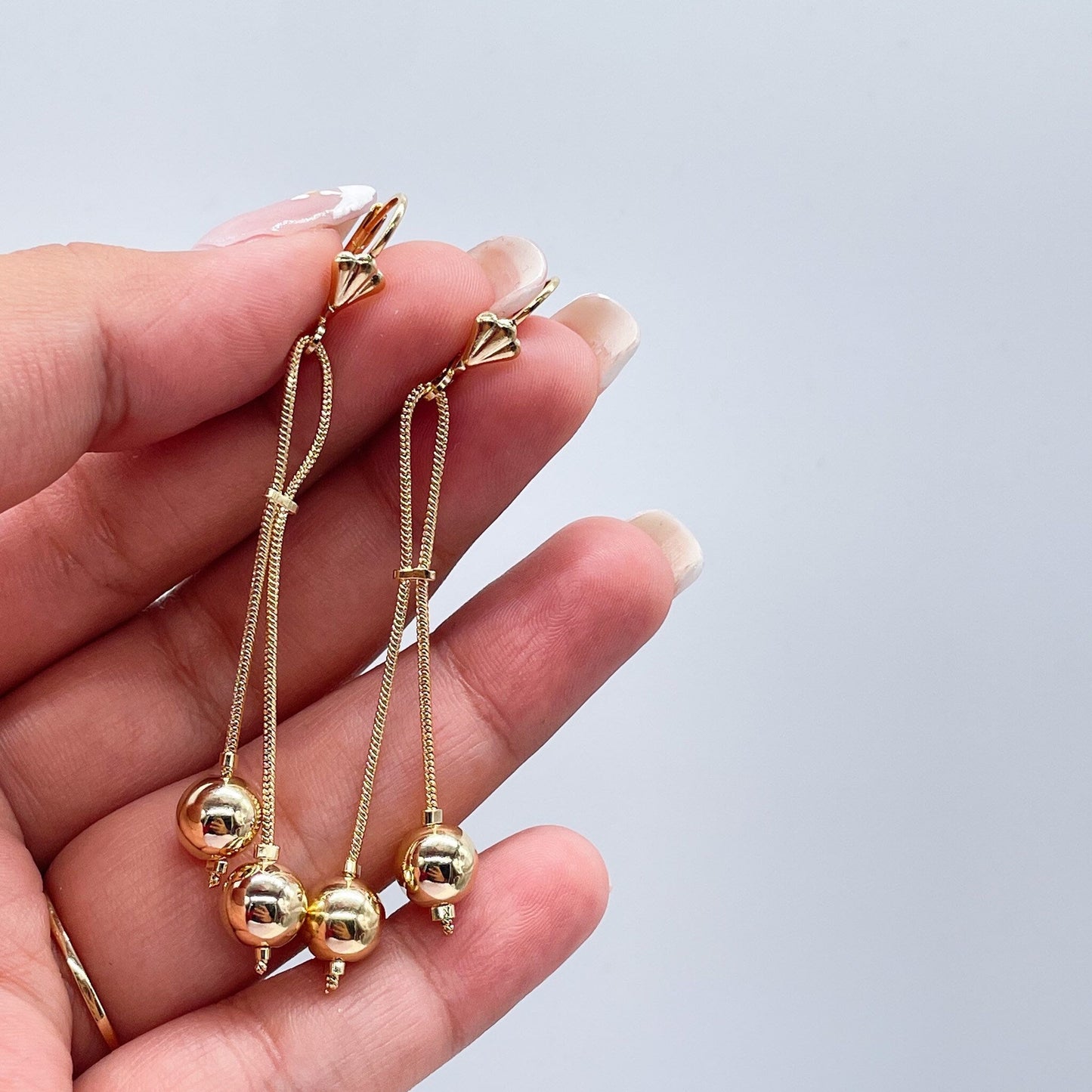 18k Gold Filled Tri-Color and Plain Gold Dangle Beaded Earrings