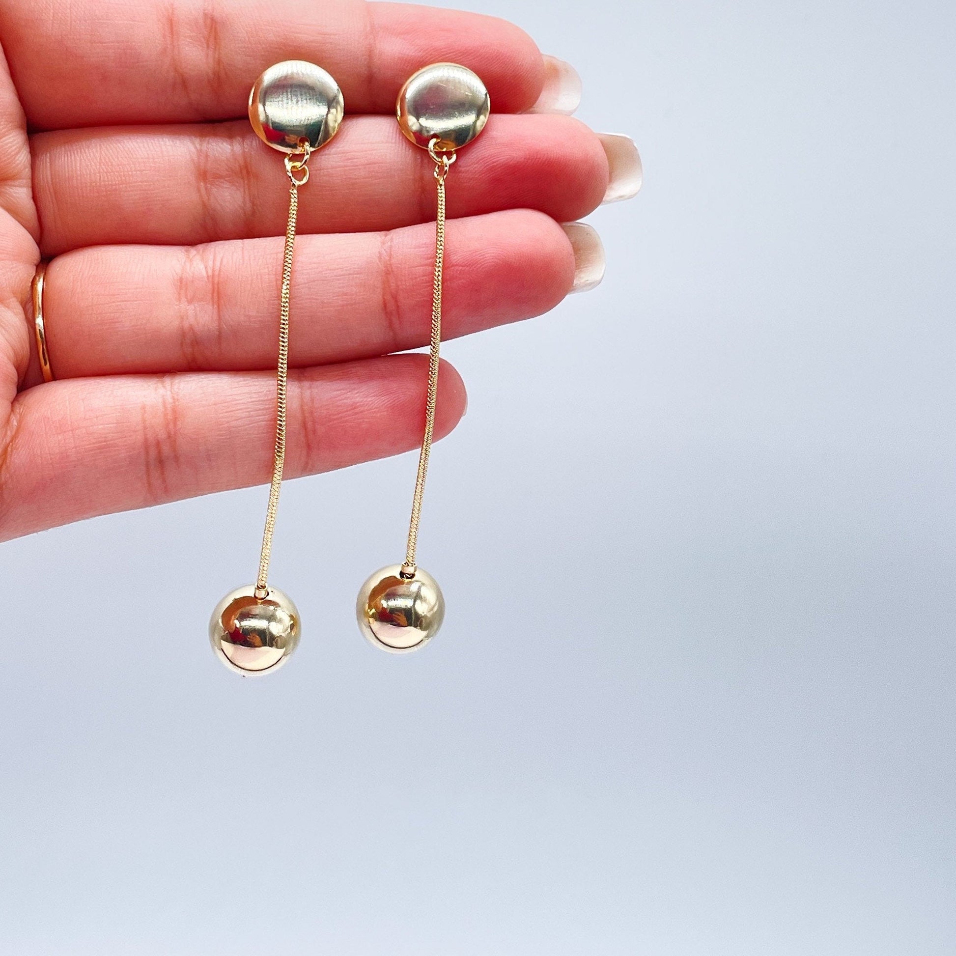 18k Gold Filled Plain Gold Dangle Beaded Earrings with Push Back Lock