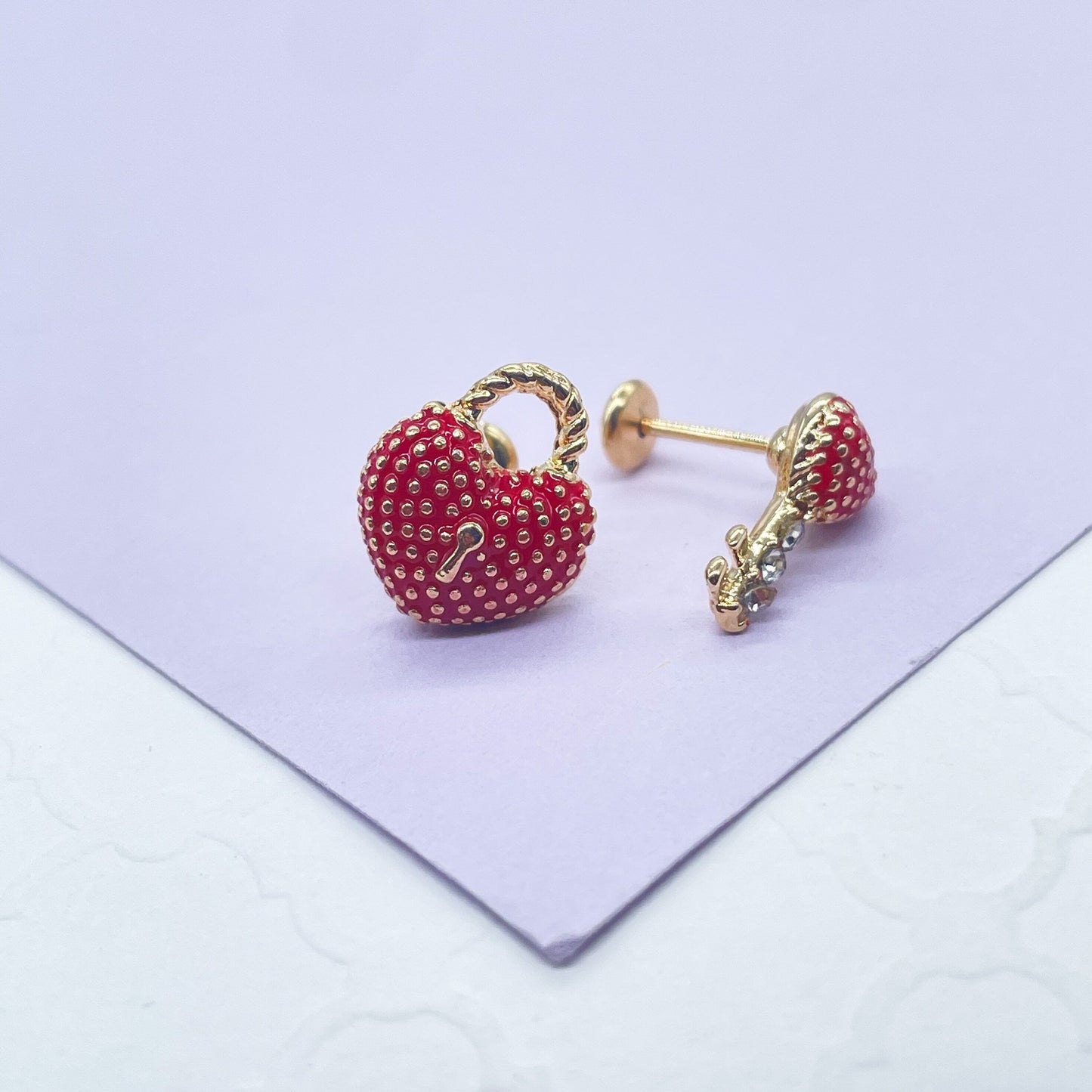 18k Gold Filled Heart and Lock Earring