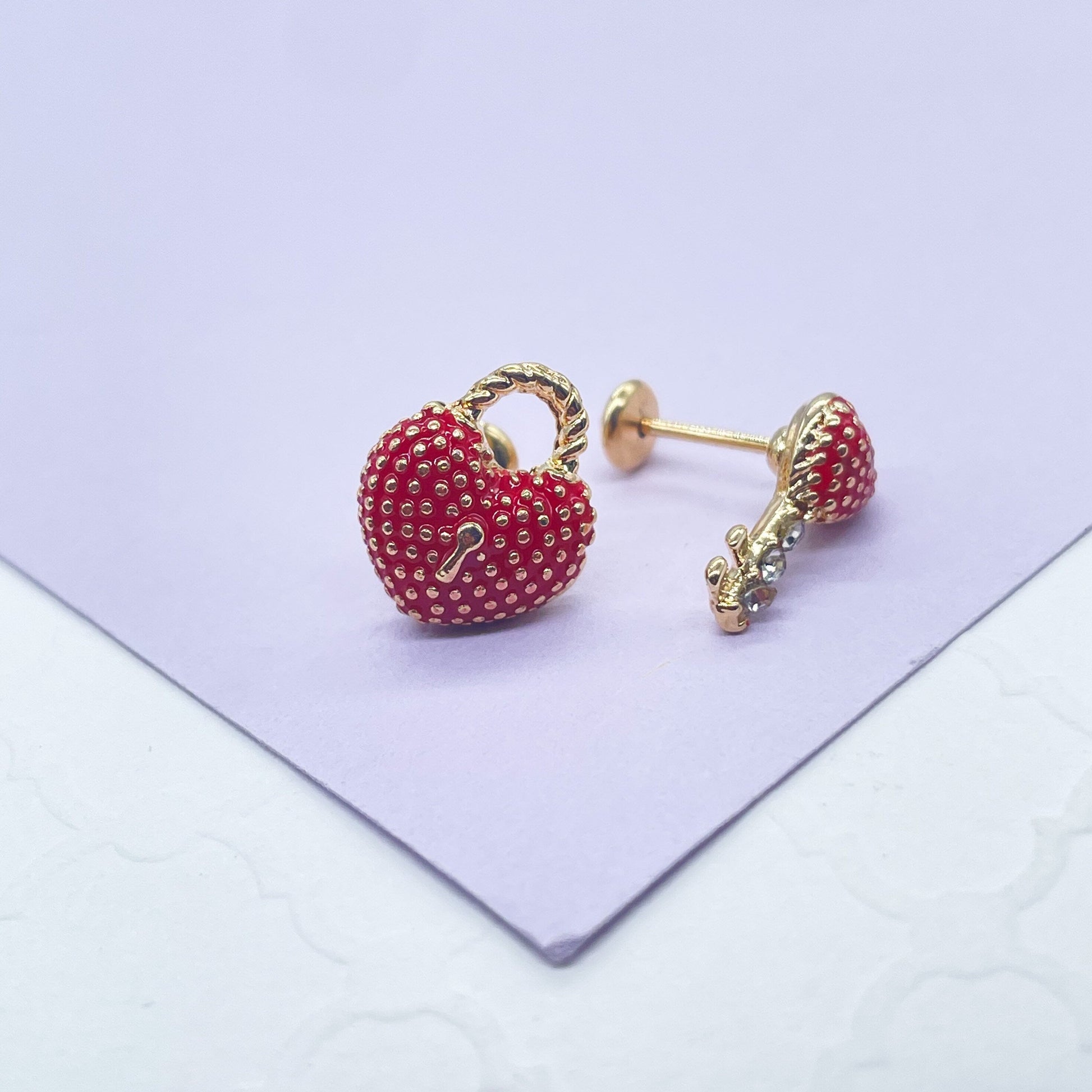 18k Gold Filled Heart and Lock Earring
