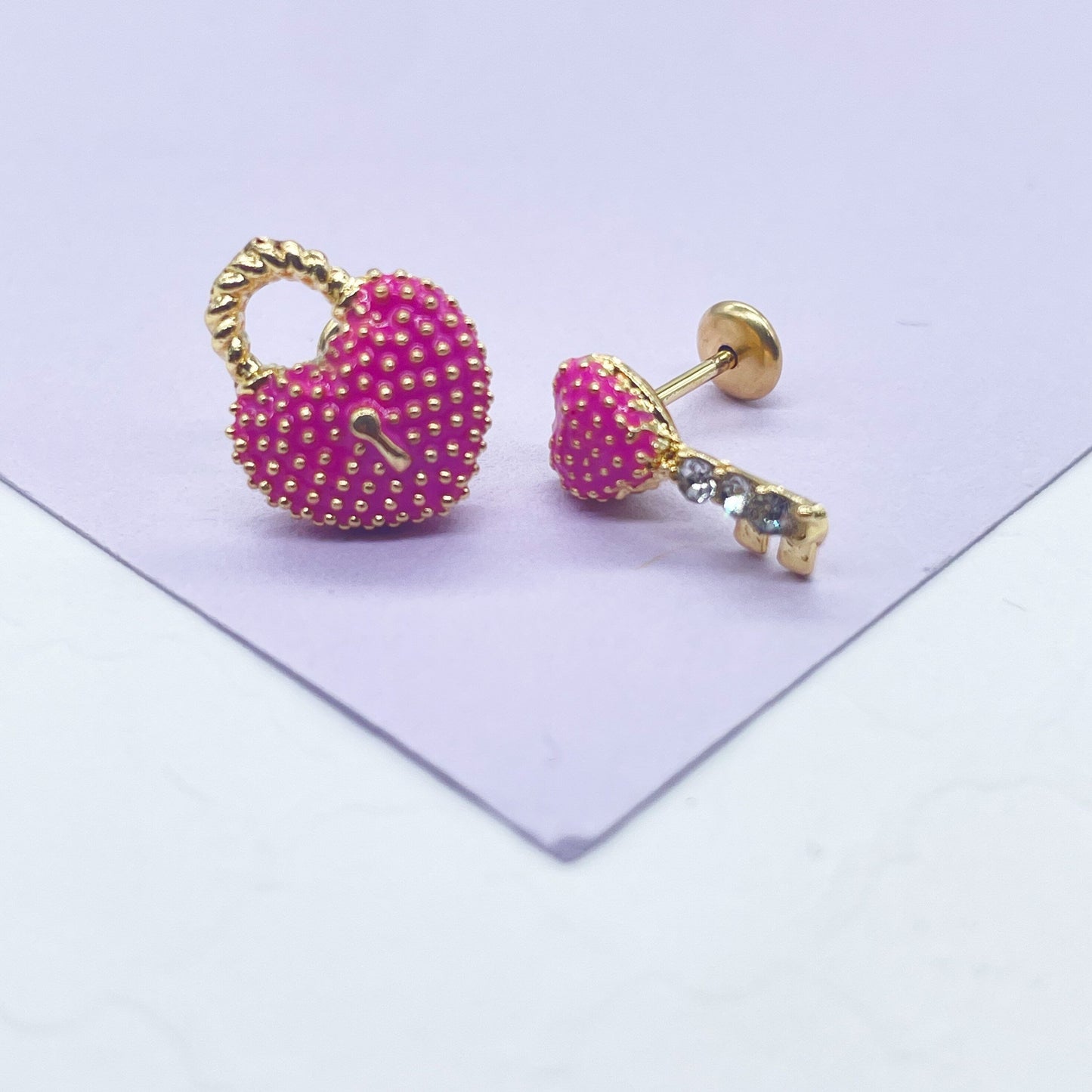 18k Gold Filled Heart and Lock Earring