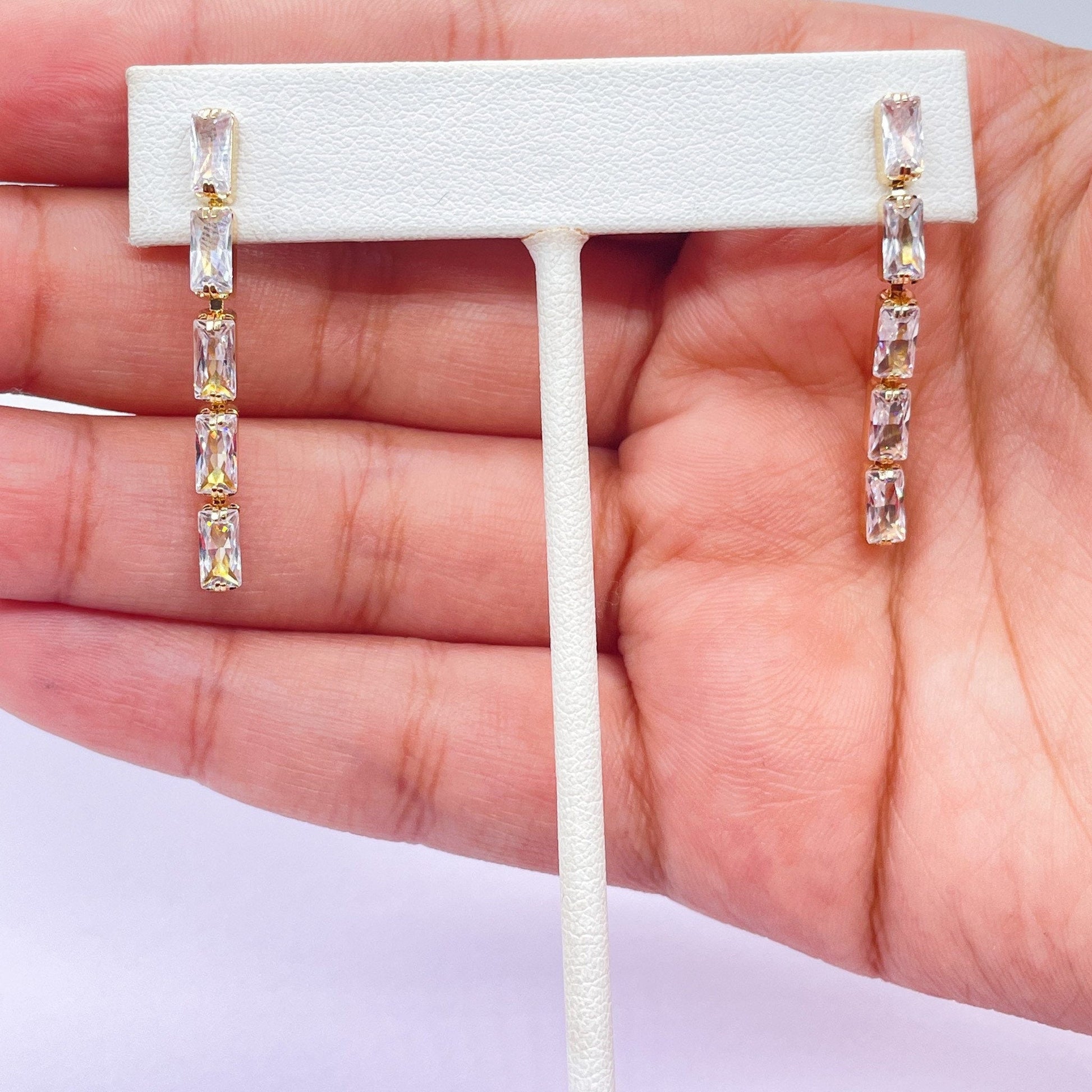 18k Gold Filled Baguette Zirconia Rectangular Set