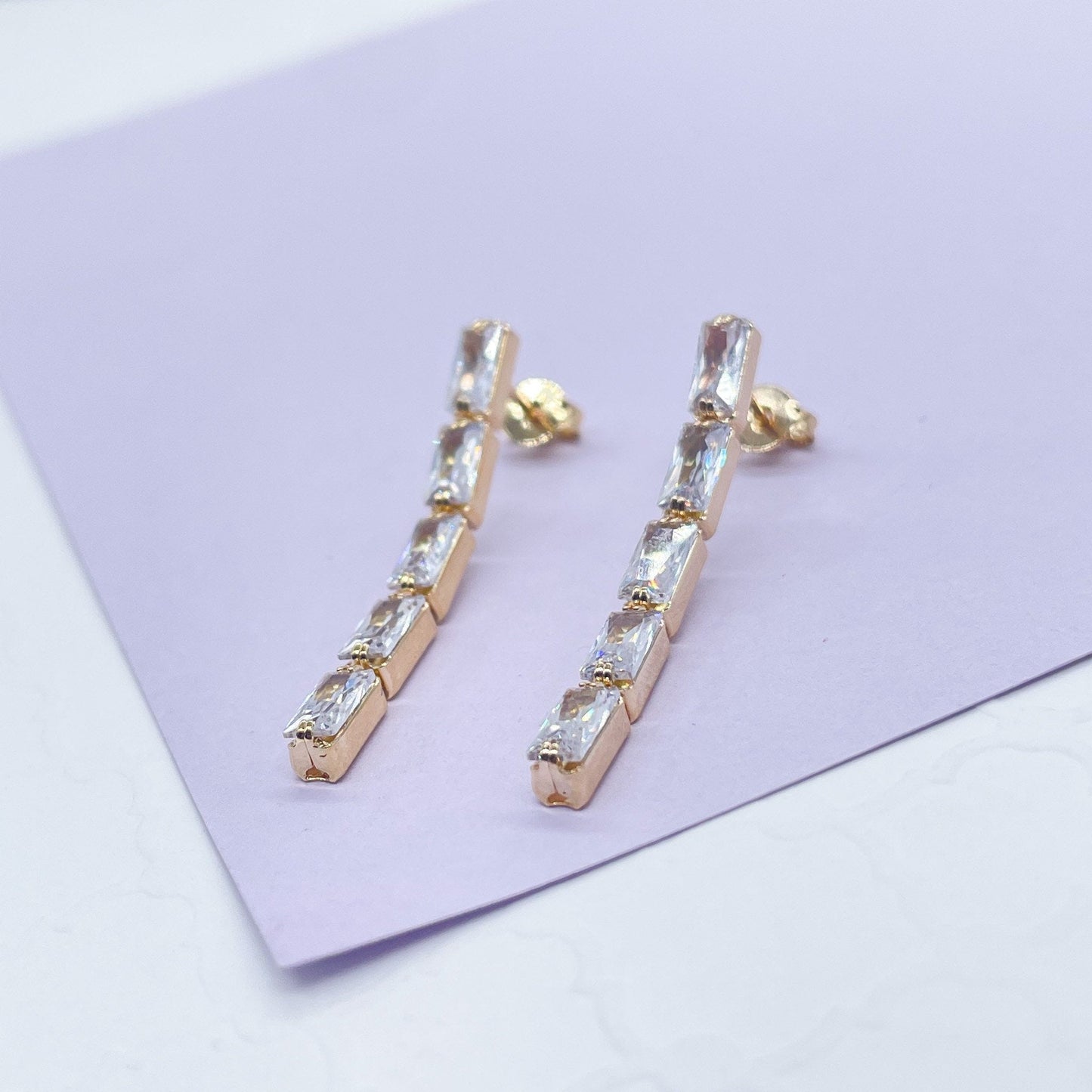 18k Gold Filled Baguette Zirconia Rectangular Set