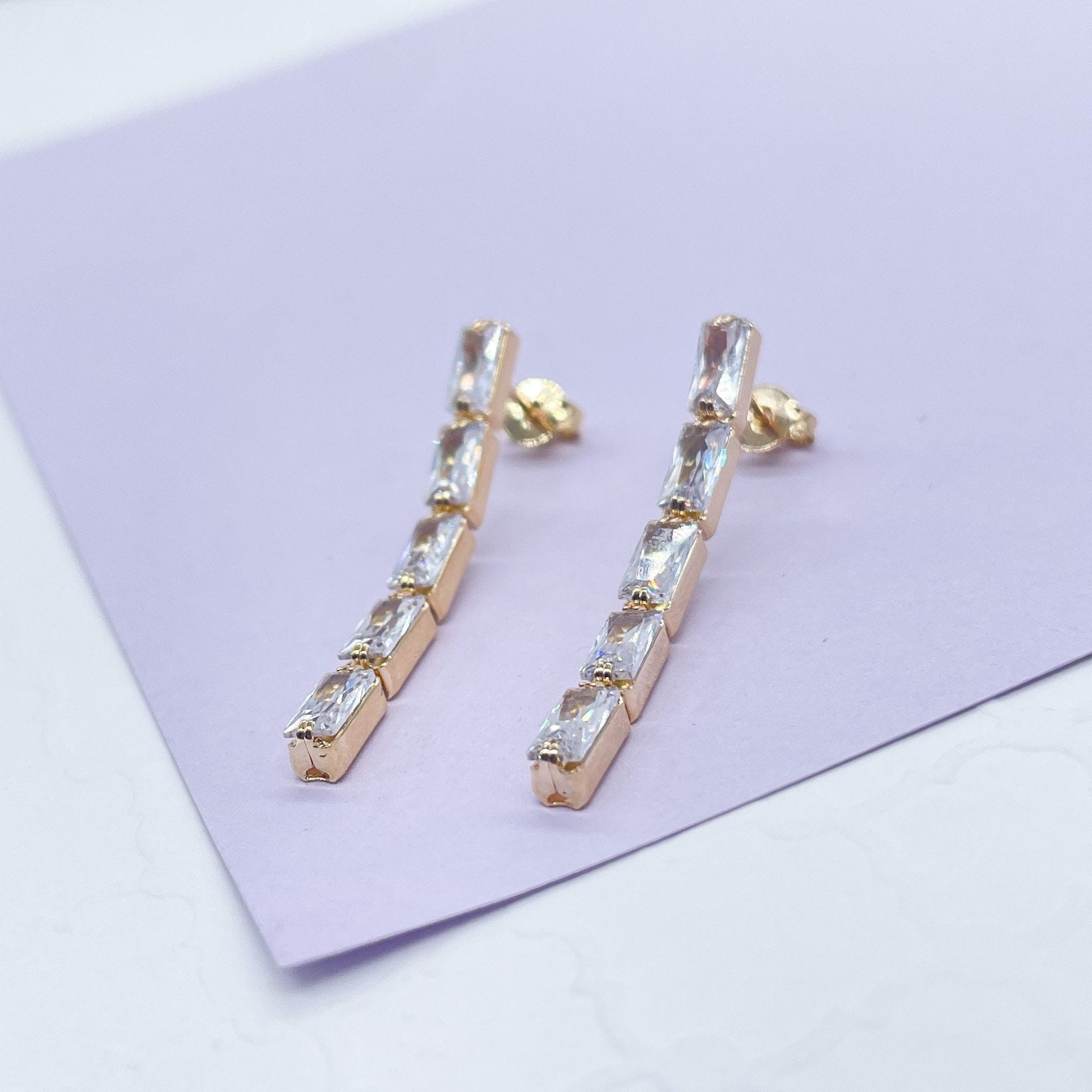 18k Gold Filled Baguette Zirconia Rectangular Set