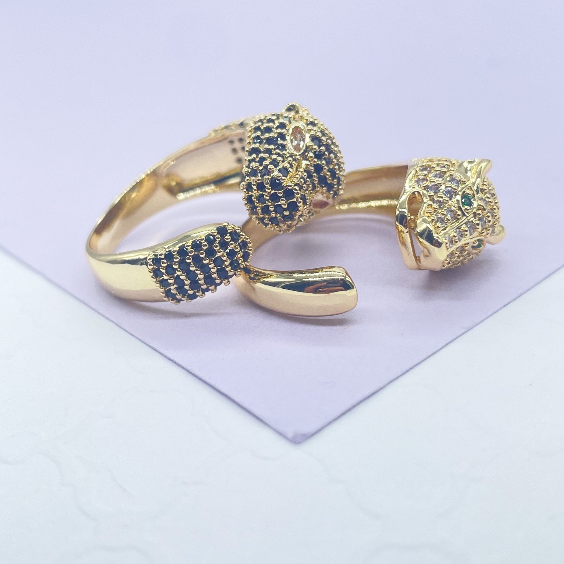 18k Gold Filled Adjustable Pave Panther Head Ring