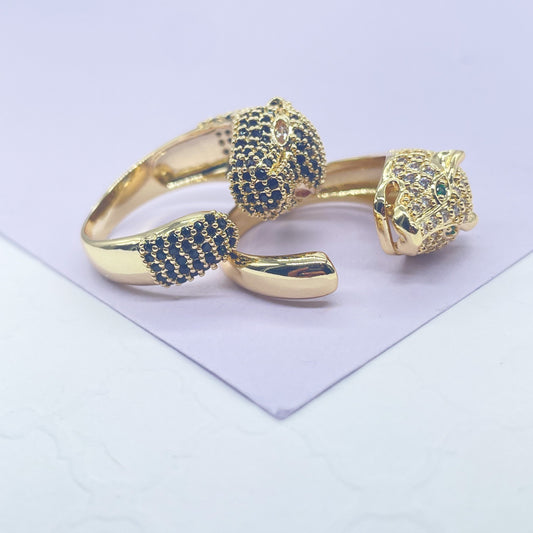 18k Gold Filled Adjustable Pave Panther Head Ring